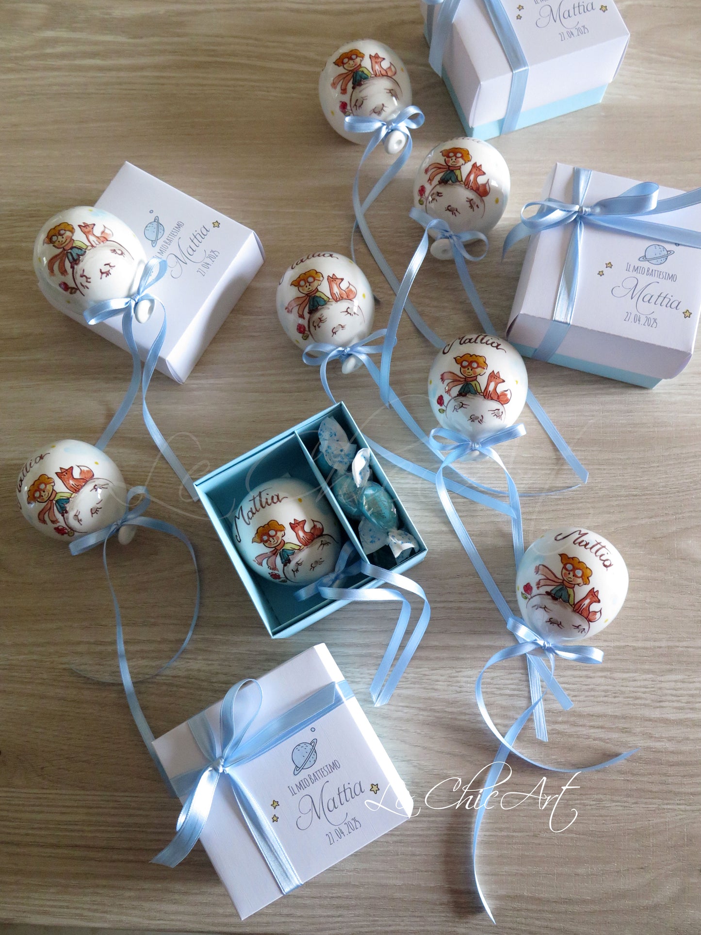 Palloncino ceramica dipinto mano Piccolo Principe azzurro battesimo