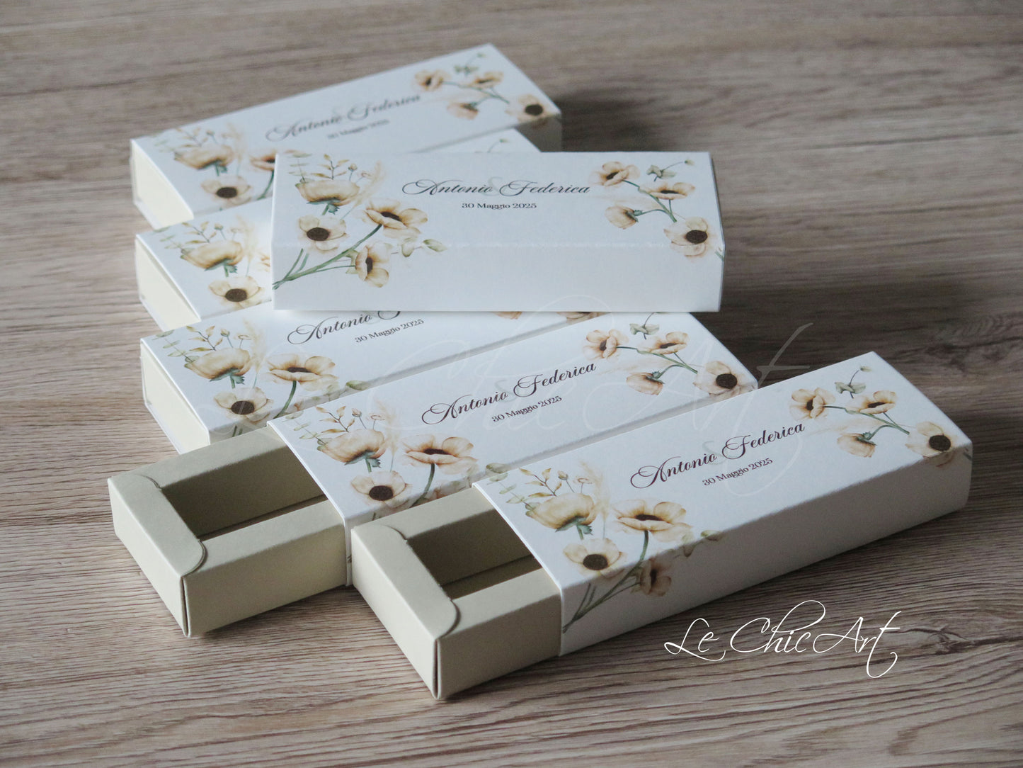 Bomboniere fiori giallo paglino capienza 5 confetti beige champagne