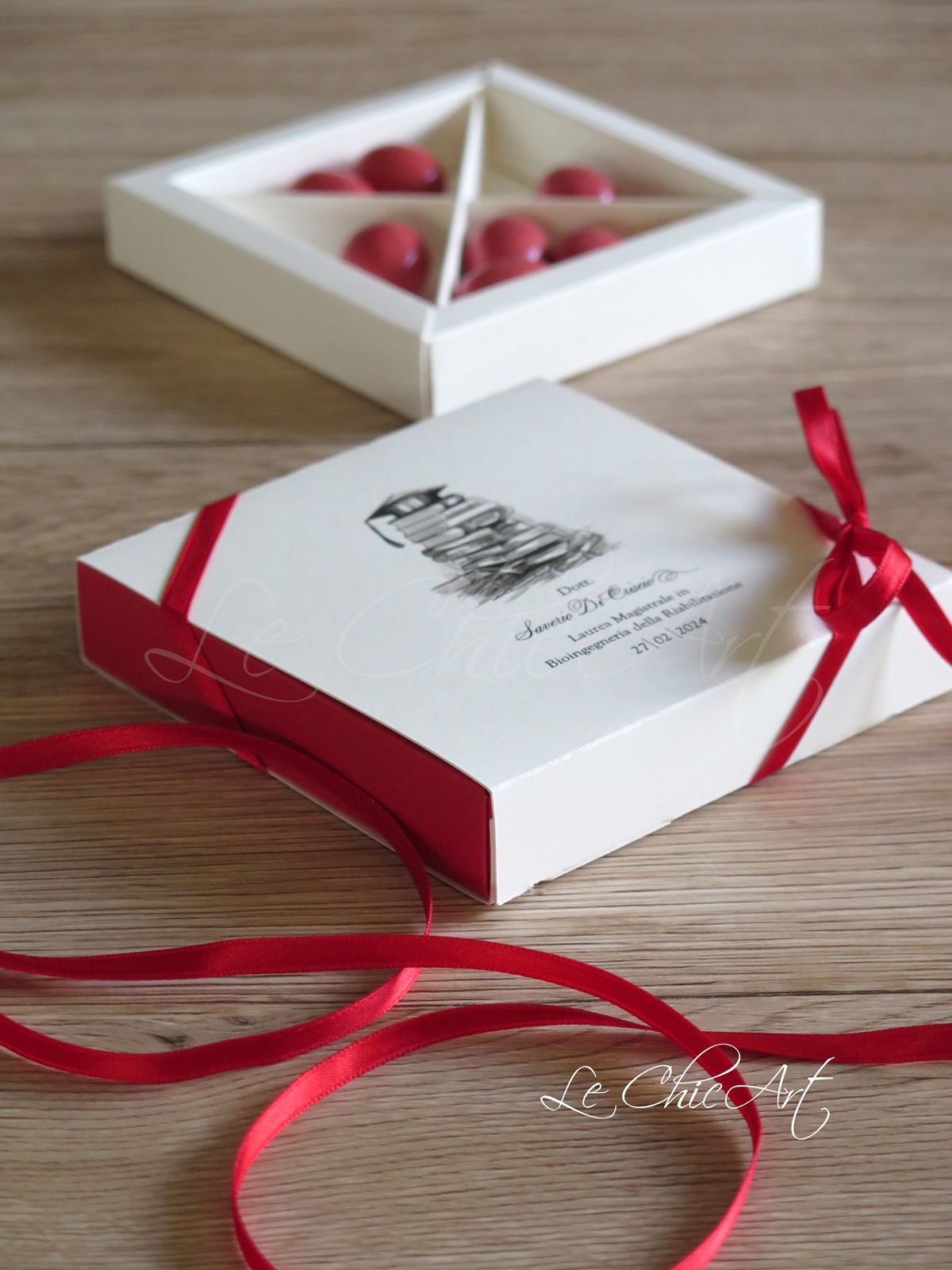 Set 10pz Scatola Confetti a Sfilo 4 Scomparti Bomboniera laurea Elegante