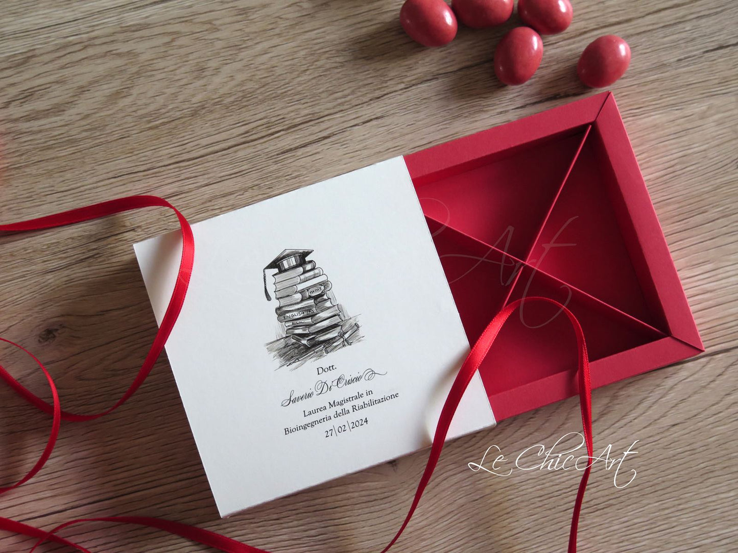 Set 10pz Scatola Confetti a Sfilo 4 Scomparti Bomboniera laurea Elegante