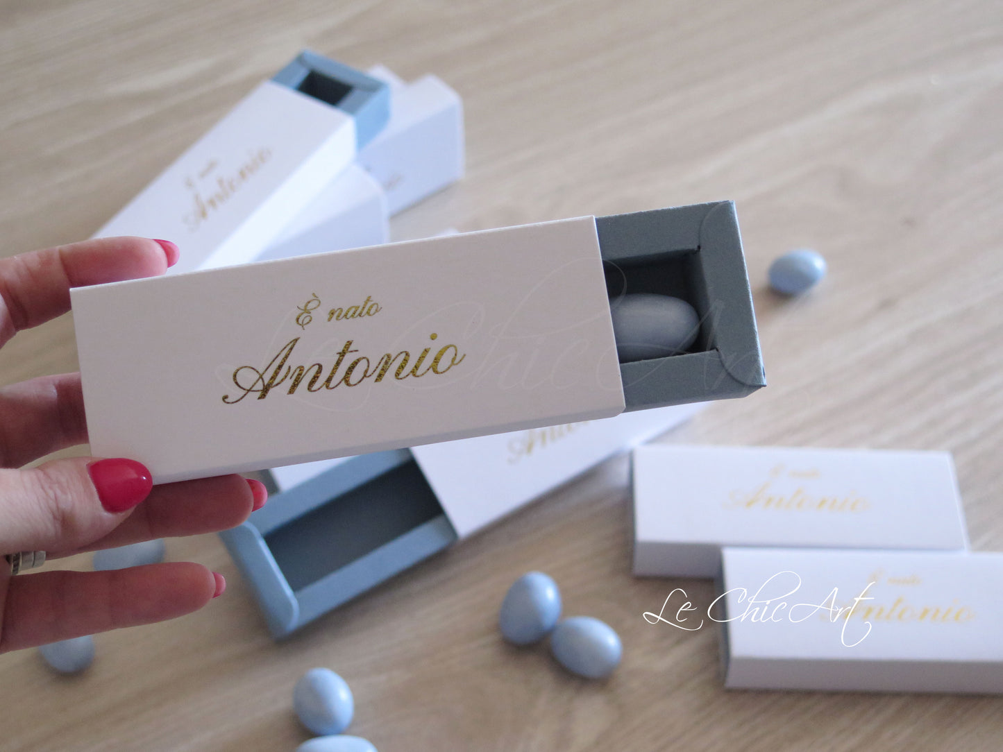 Set 20 scatole porta confetti nascita carta da zucchero oro lucido lusso