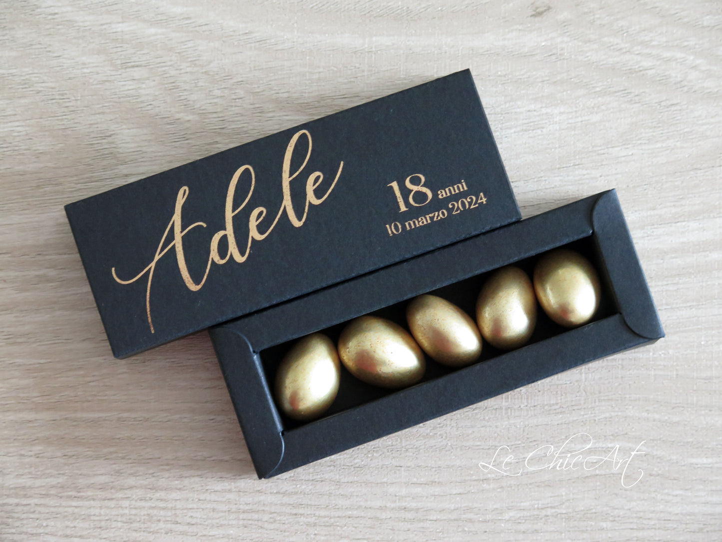 Set scatole porta confetti luxury nero e oro rosa per festa 18 anni