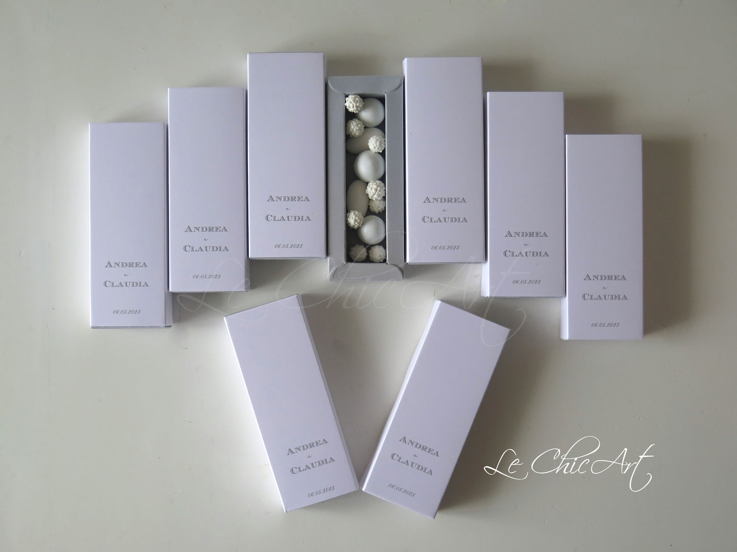 Bomboniere grigio perla raffinate mini sfilo 12x4x2cm personalizzabil