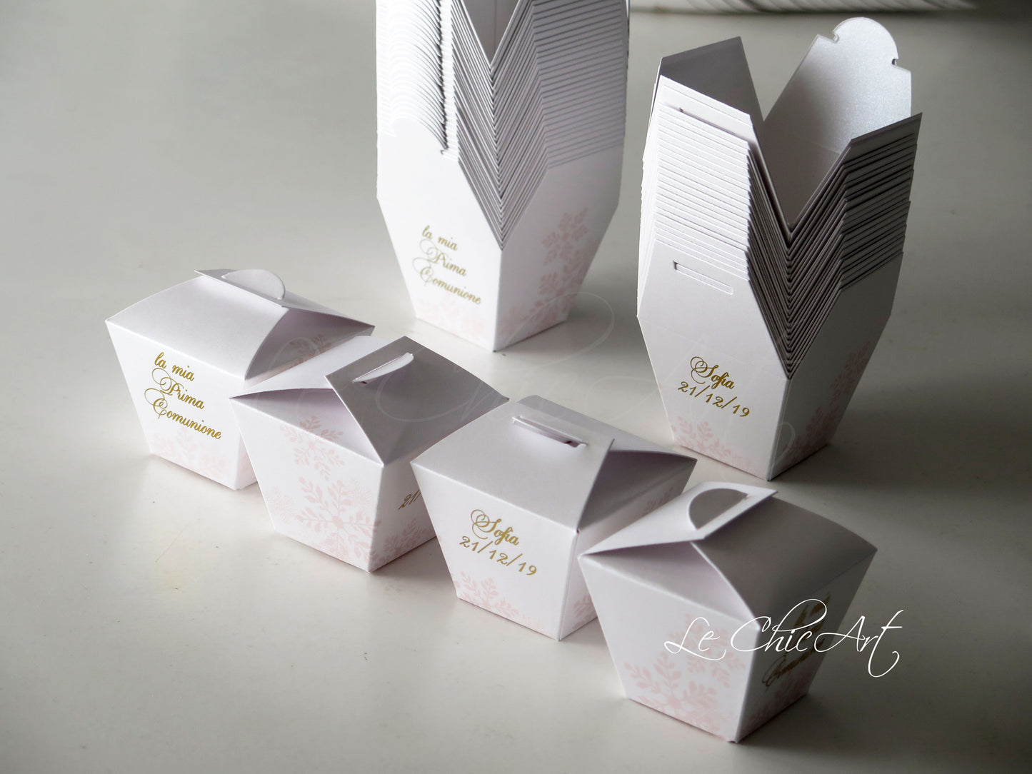 Candy box fiocchi neve rosa cipria oro lucido prima comunione 6x4cm