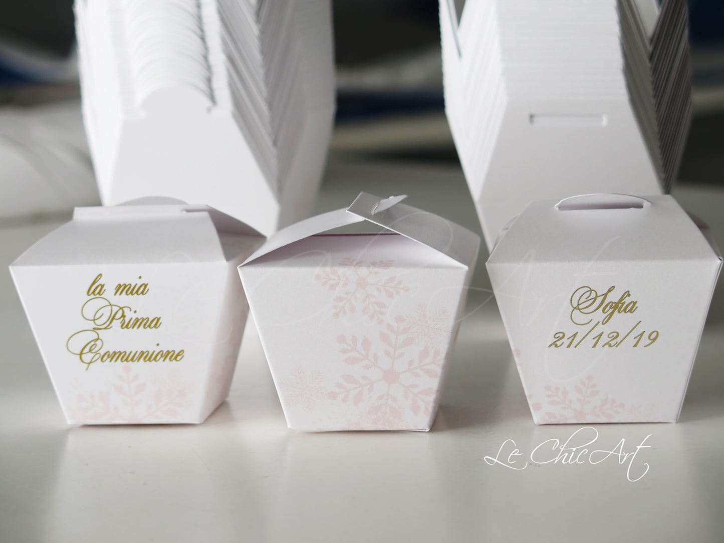 Set candy box fiocchi neve rosa cipria oro lucido impilabili