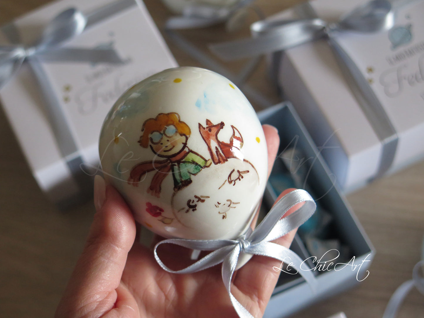 Set 10 Bomboniere Battesimo Palloncino Ceramica Piccolo Principe Dipinto a Mano | Made in Italy