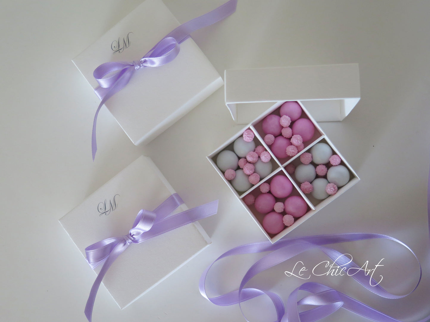 bomboniera degustazione confetti 9x9x3cm 4 scomparti lilla minimal comunione