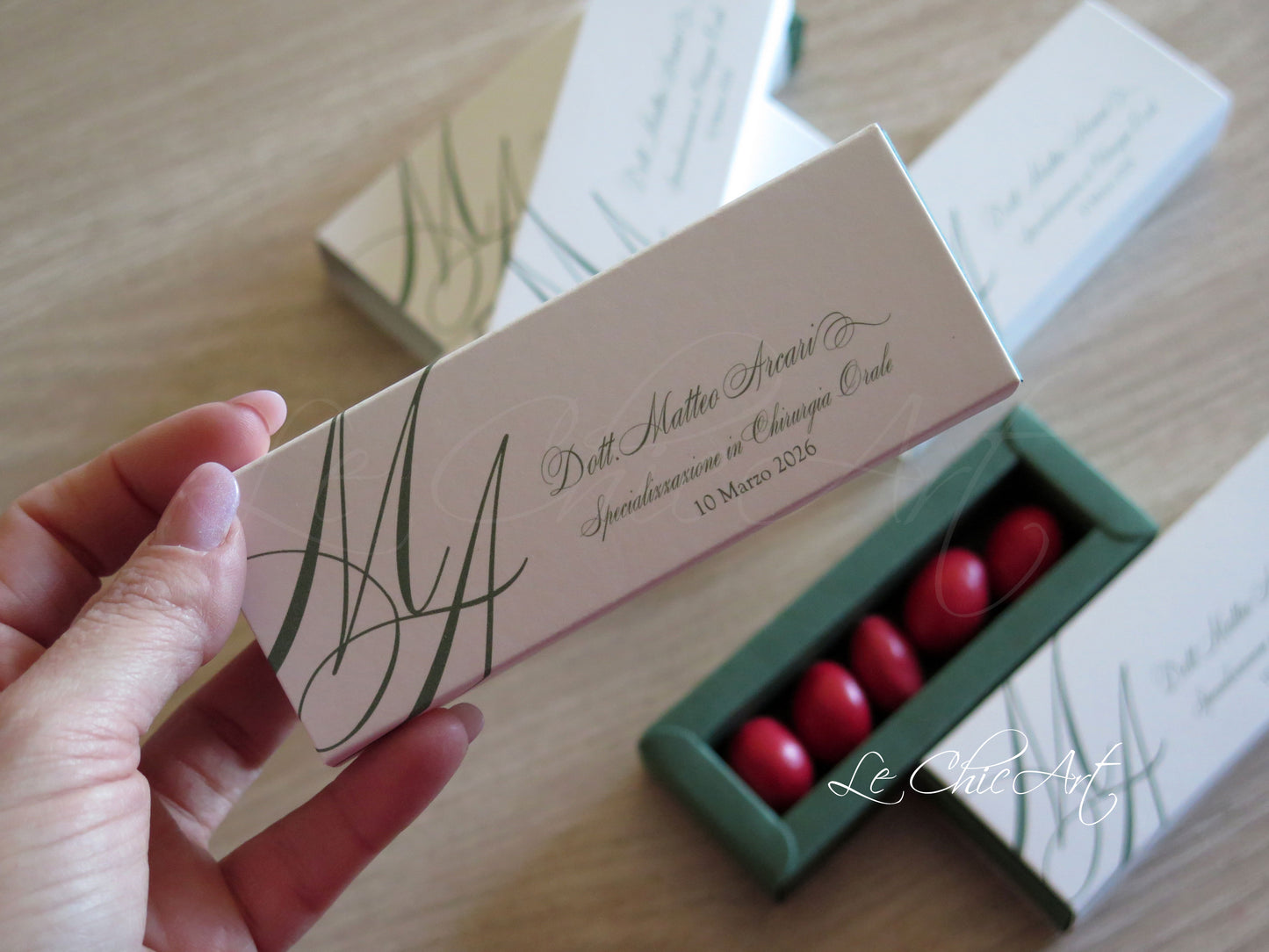 Set 20 Scatole Porta Confetti a Sfilo Laurea Eleganti Minimal blu, rosso o verde bosco