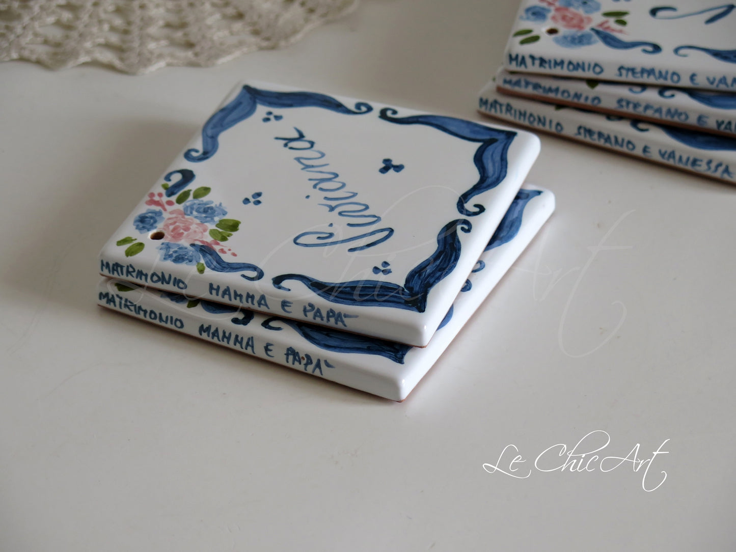 Set of boxes and favor tiles