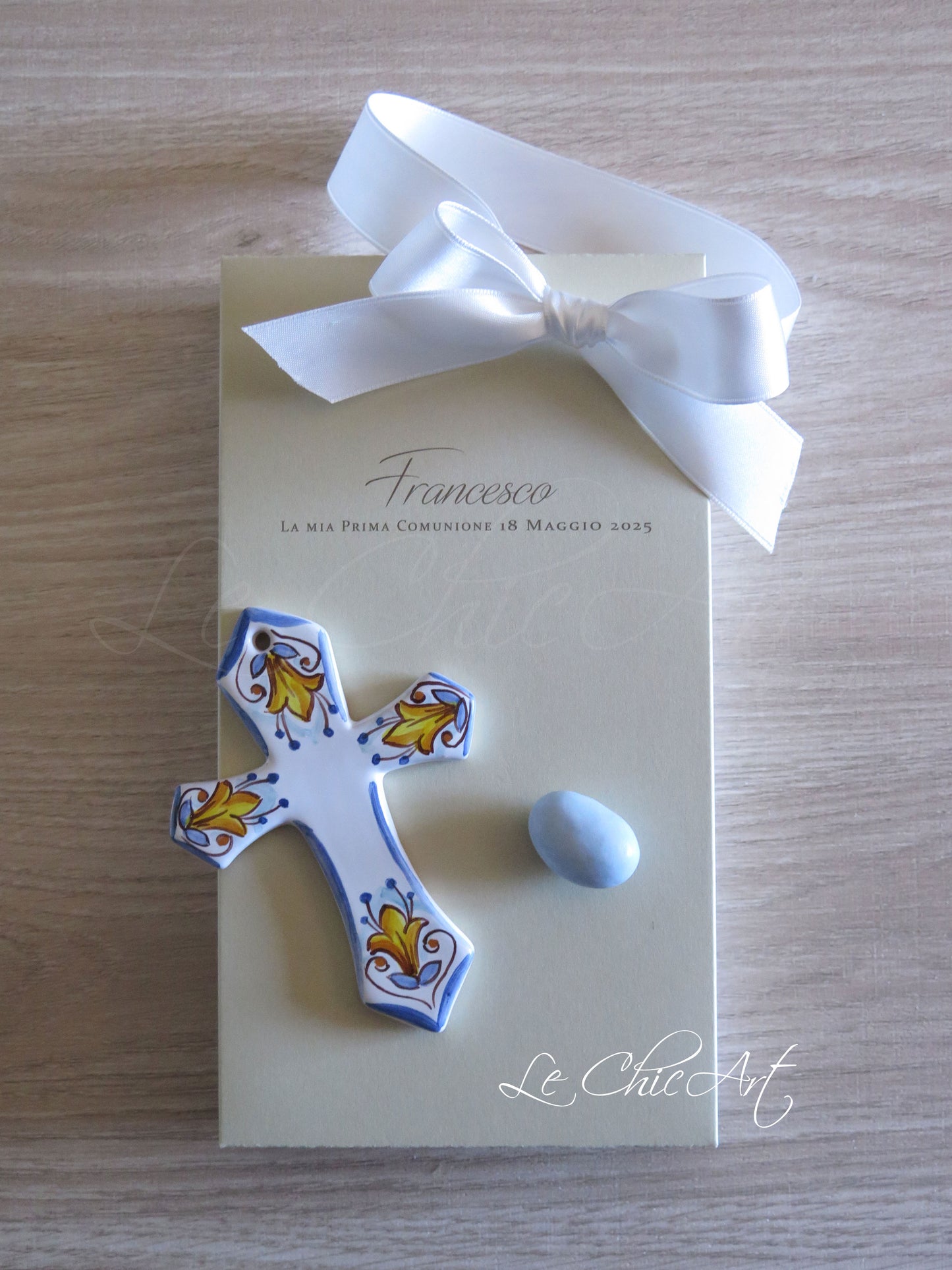 Set 10 bomboniere croce ceramica dipinta a mano, Comunione, Cresima made in Italy