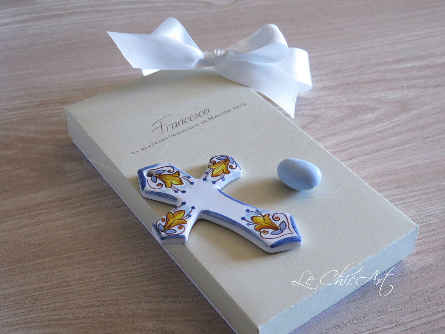 Set 10 bomboniere croce ceramica dipinta a mano, Comunione, Cresima made in Italy