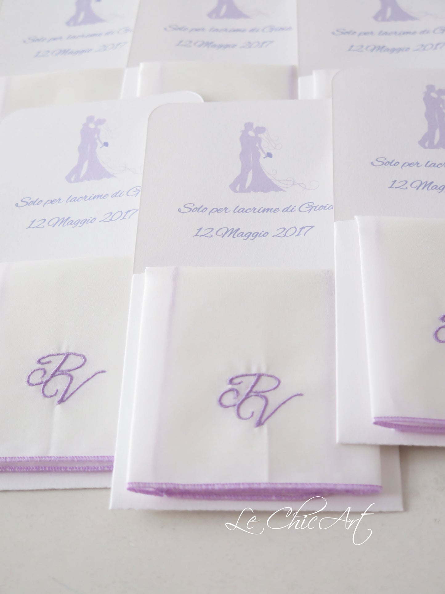 Fazzoletto sartoriale matrimonio in cotone percalle lilla con ricamo elegante lilla