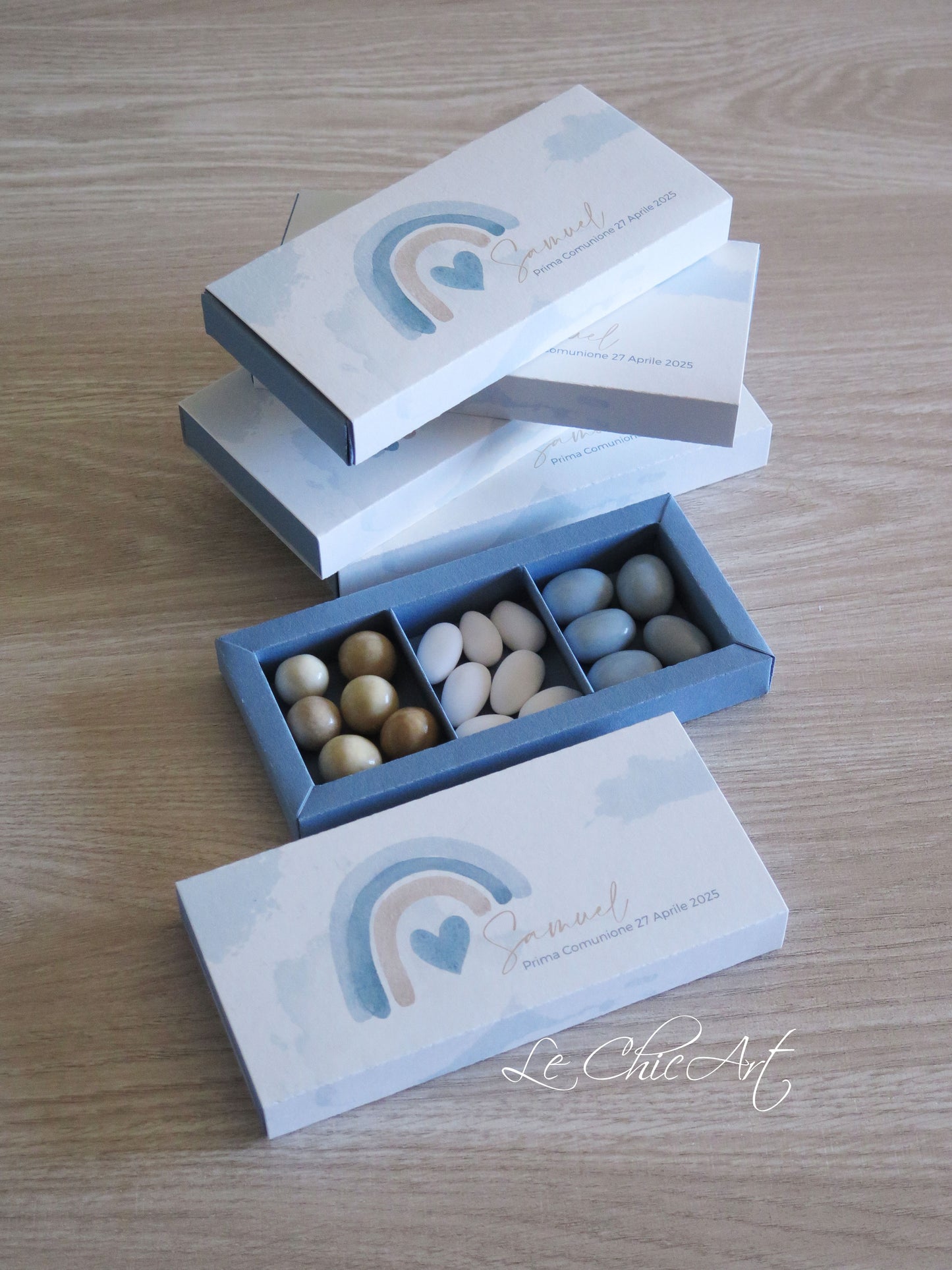 Set 10 Scatole degustazione confetti arcobaleno boho a 3 scomparti