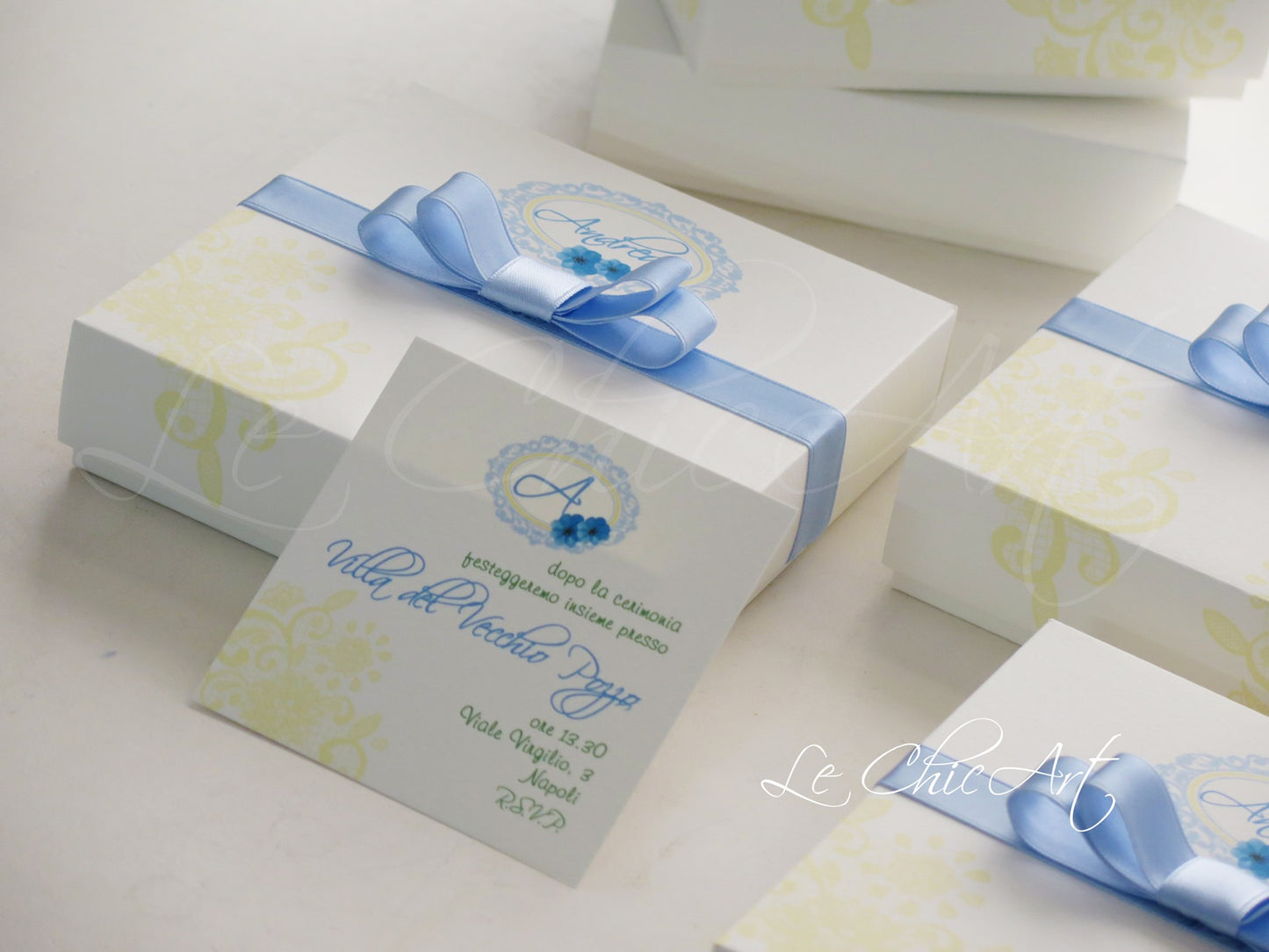 Chanel box style invitation set with bow