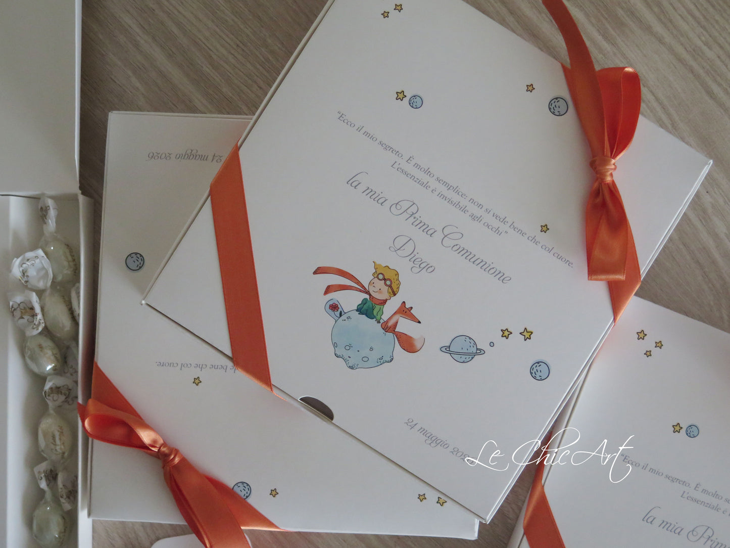 Set 10 Bomboniere Libro Il Piccolo Principe - Prima Comunione in Giallo e Arancione