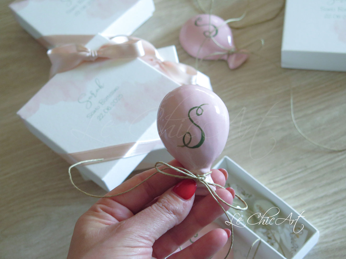 Set 10 Bomboniere Palloncino Calamita 7x2cm - Rosa Cipria e Fiorellini