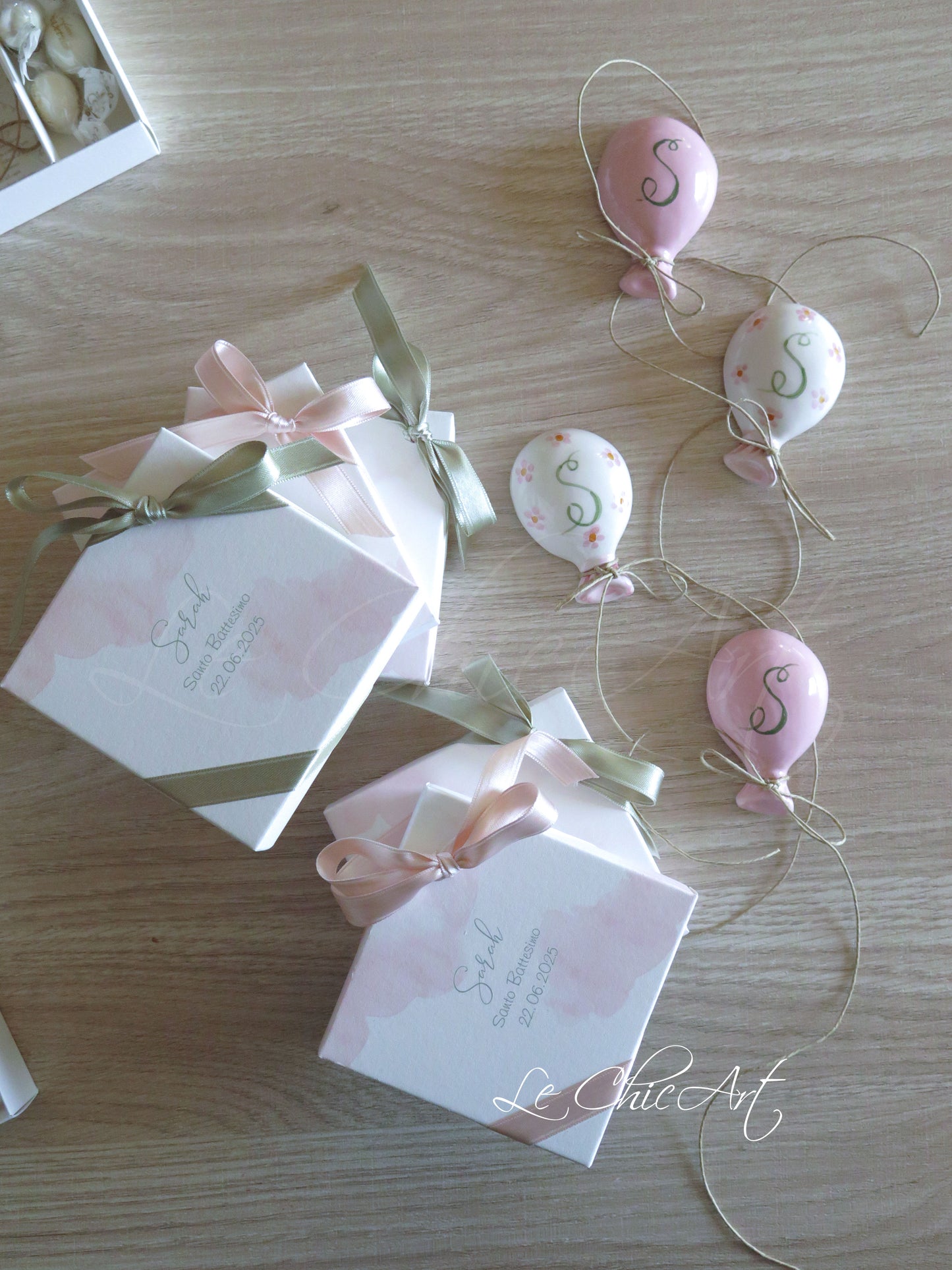 Palloncino calamita 7x2cm rosa cipria scatola personalizzata bambini