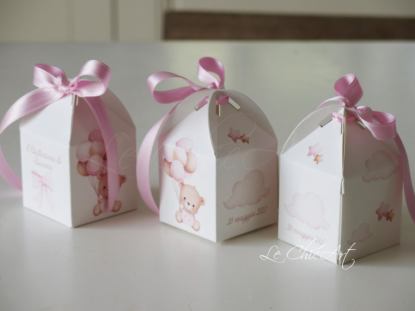 Scatola portaconfetti a forma di lanterna con orsetto palloncino rosa baby shower battesimo decorata - bomboniera nascita bimba 5x5x8c