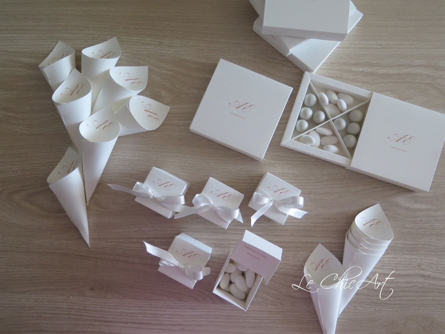 Set 10 Scatole Bomboniera portaconfetti degustazione 4 Scomparti - Total White