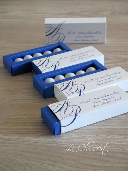 Set 20 scatole porta confetti a sfilo per laurea in design minimal blu