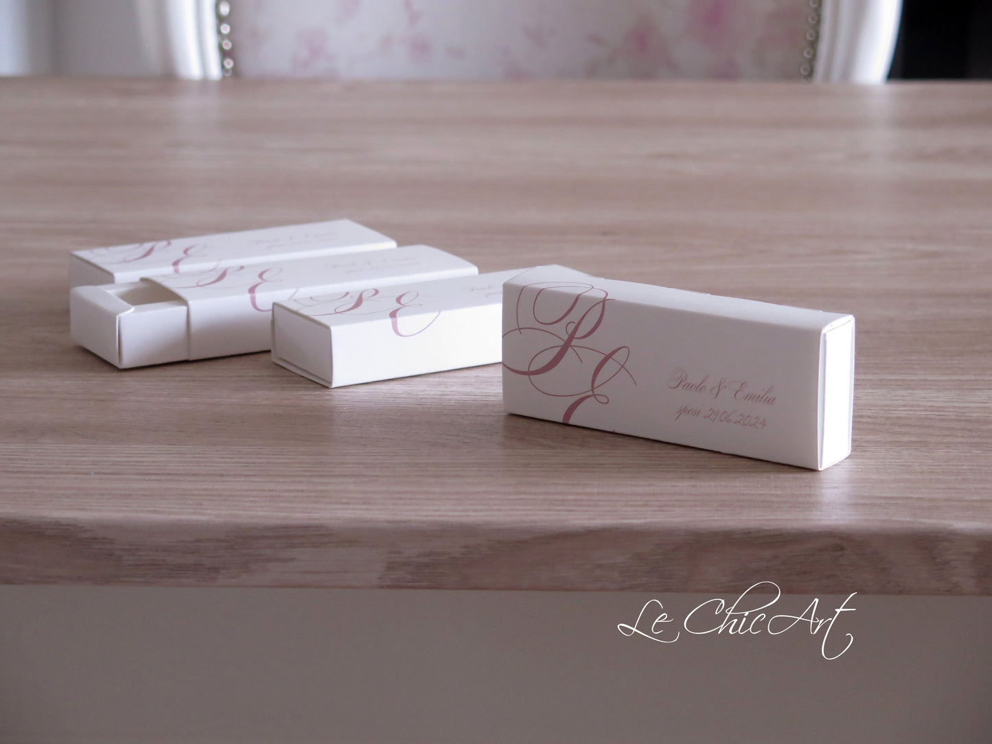 Scatole mini sfilo rosa antico iniziali grandi matrimonio romantico bomboniere matrimonio