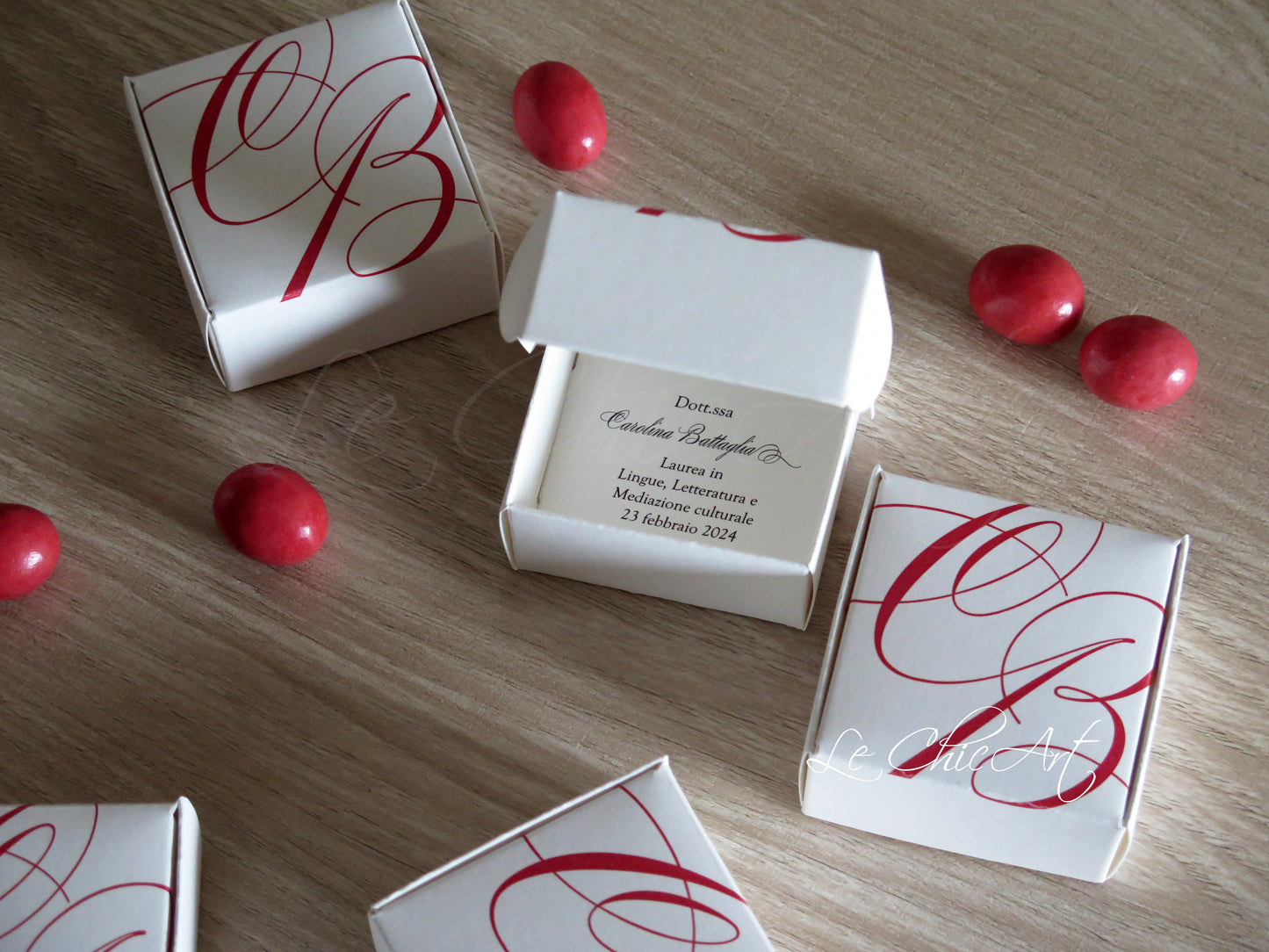 Set 20 Scatoline Bomboniera Laurea personalizzate quadrate- iniziali Minimal