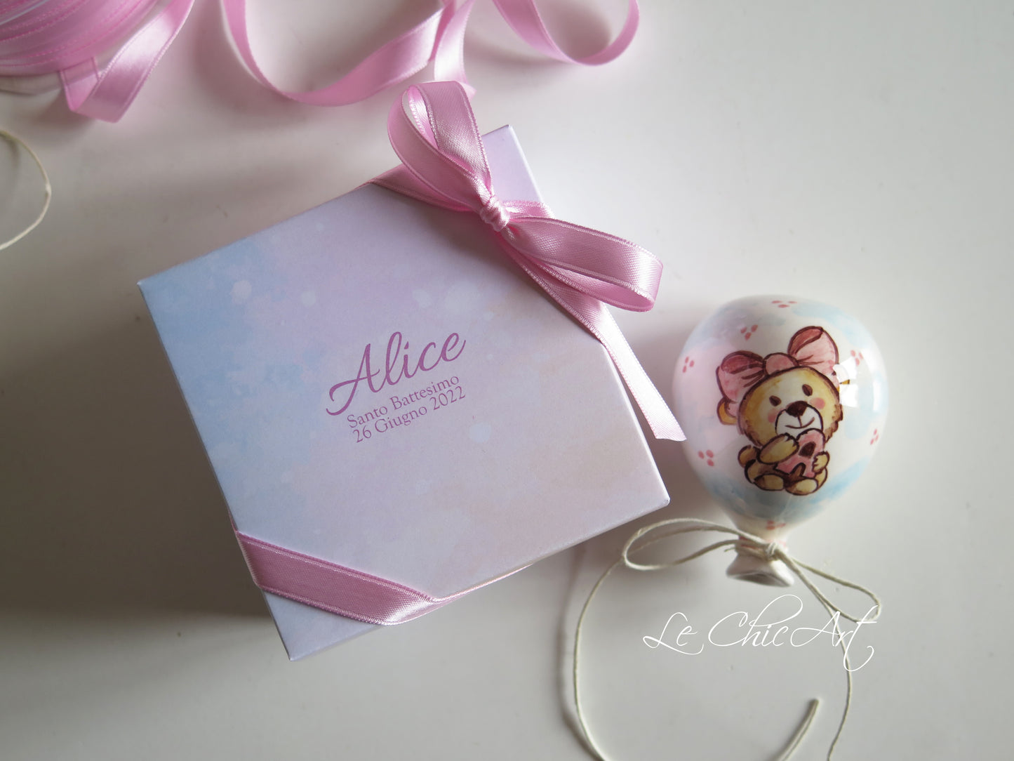 Set 10 Bomboniere Battesimo Palloncino grande 7x8cm Ceramica Dipinto a Mano - Dolci Orsetti