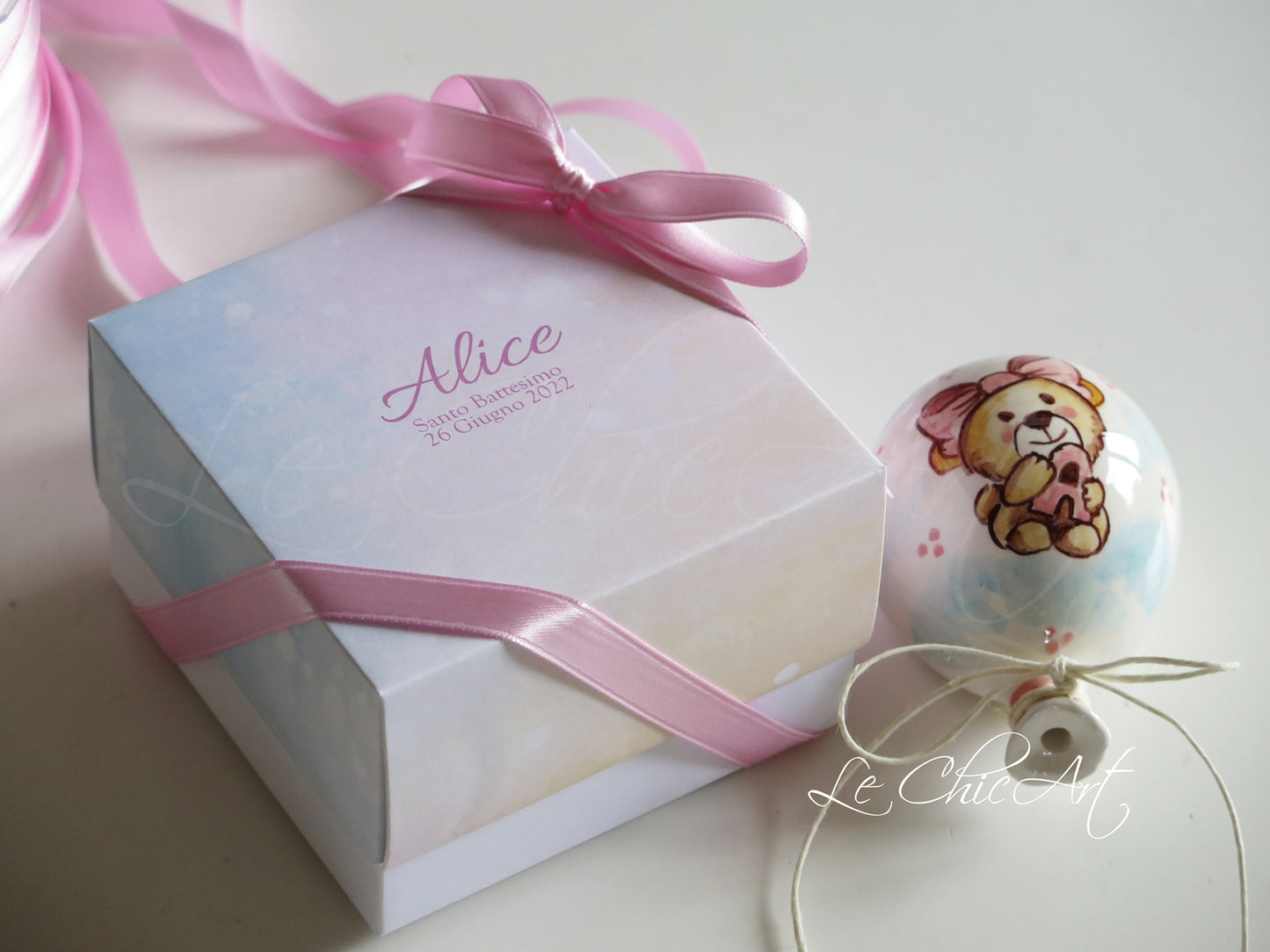 Set 10 Bomboniere Battesimo Palloncino grande 7x8cm Ceramica Dipinto a Mano - Dolci Orsetti