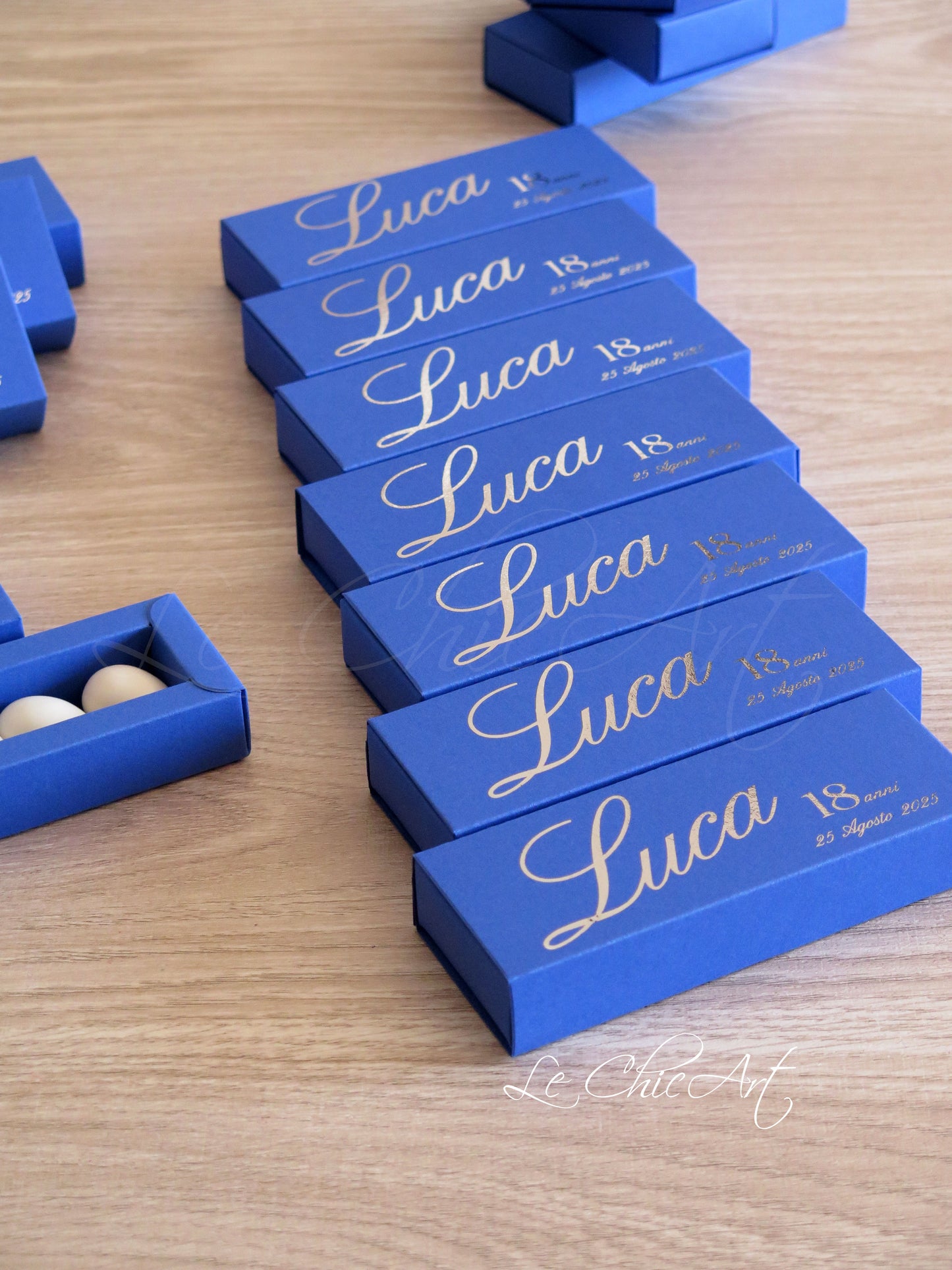 Set of 20 Elegant 18th Birthday Confetti Boxes in Glossy Electric Blue, White, and Black