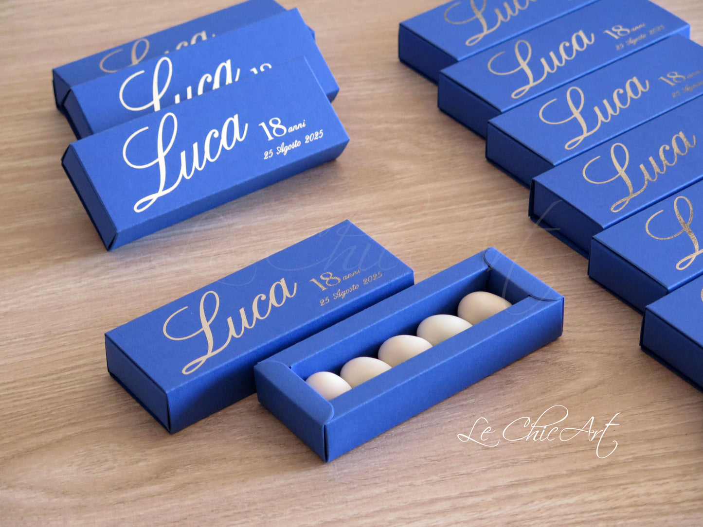 Set of 20 Elegant 18th Birthday Confetti Boxes in Glossy Electric Blue, White, and Black