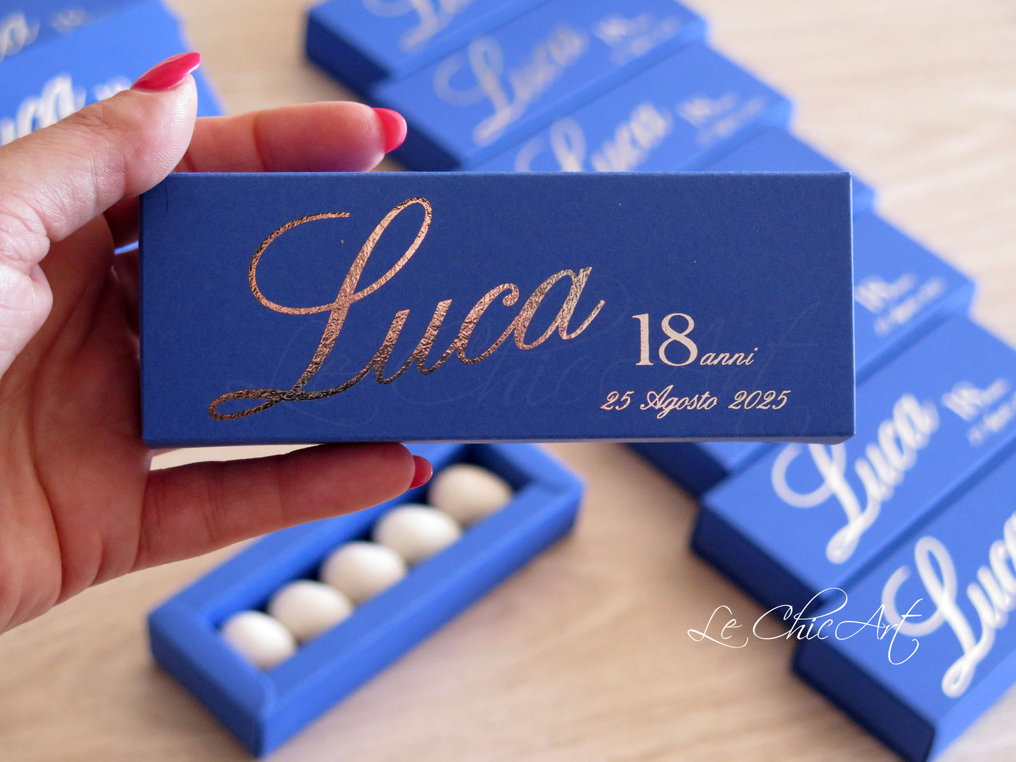 Set of 20 Elegant 18th Birthday Confetti Boxes in Glossy Electric Blue, White, and Black