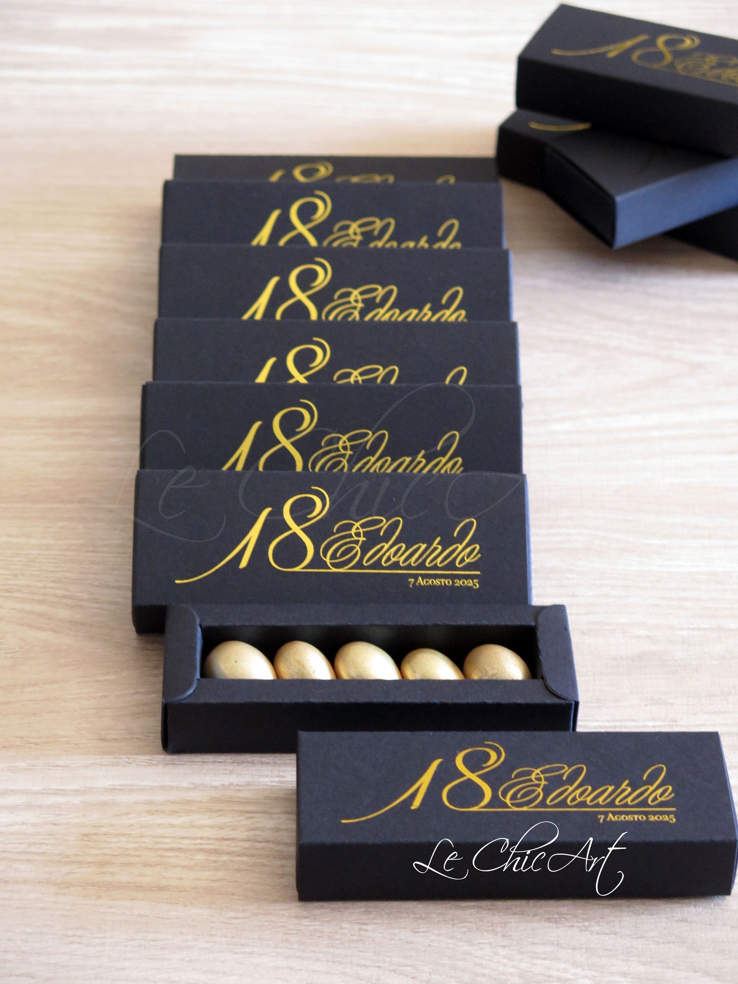 Set 20 Scatole Porta Confetti a Sfilo 18 anni Black&Rose Gold - Nero&Oro Rosa Lucido