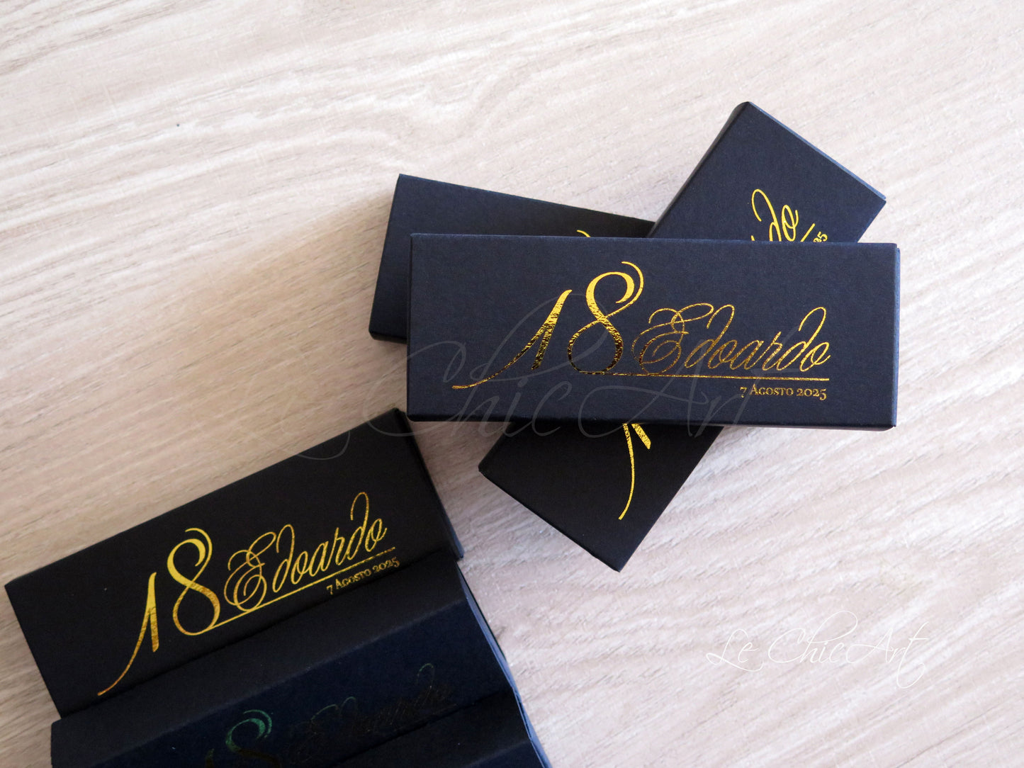 Set 20 Scatole Porta Confetti a Sfilo 18 anni Black&Rose Gold - Nero&Oro Rosa Lucido