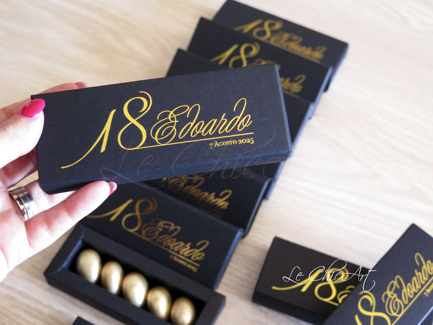 Set 20 Scatole Porta Confetti a Sfilo 18 anni Black&Rose Gold - Nero&Oro Rosa Lucido
