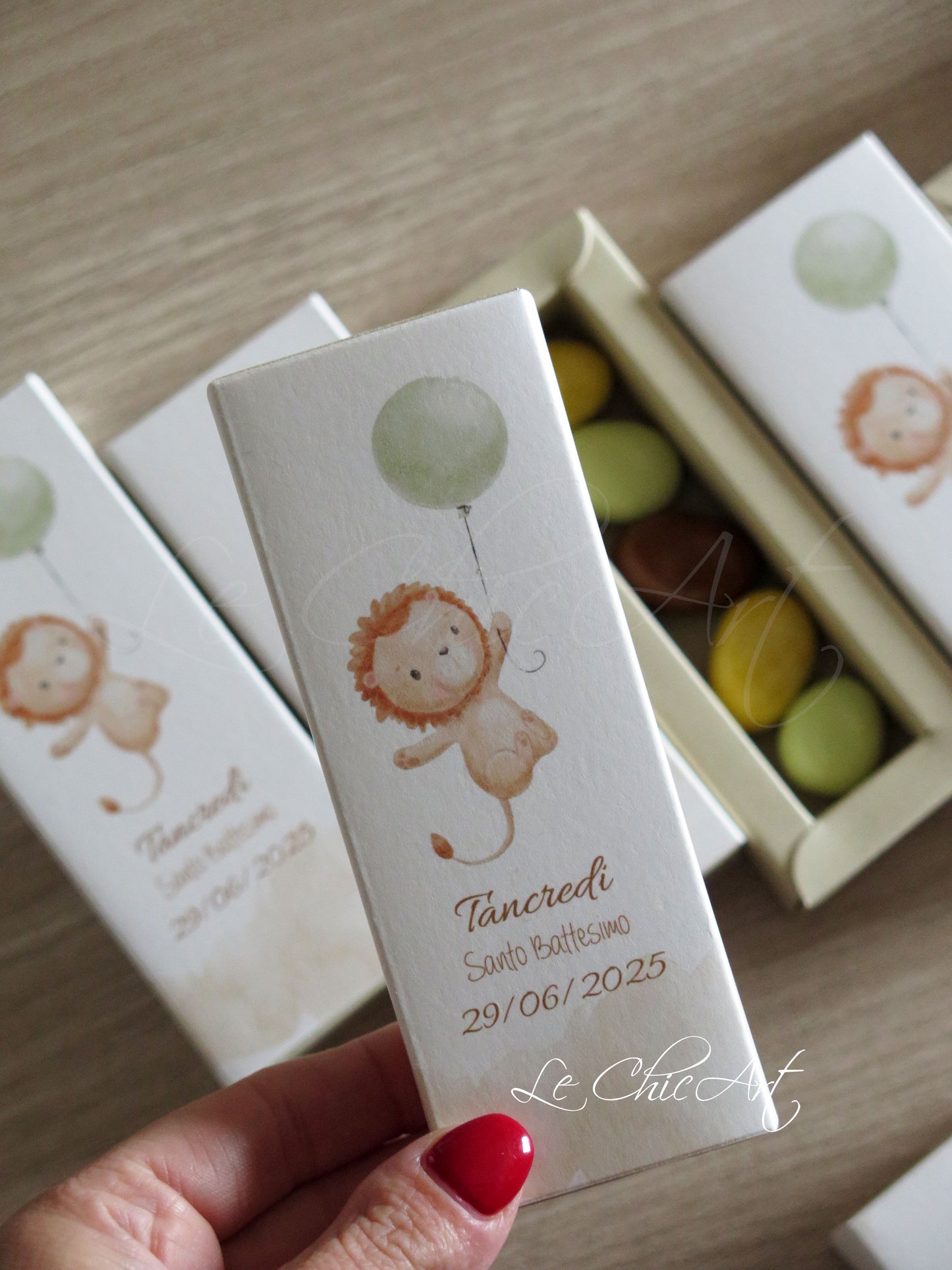 Set scatole leone palloncino battesimo 12x4x2cm adorabili