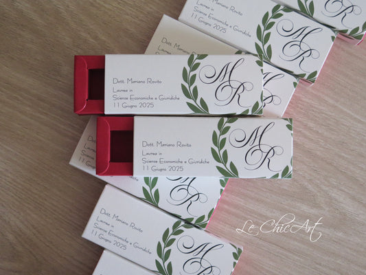 Scatole mini sfilo laurea corona alloro 12x4x2cm bomboniere eleganti
