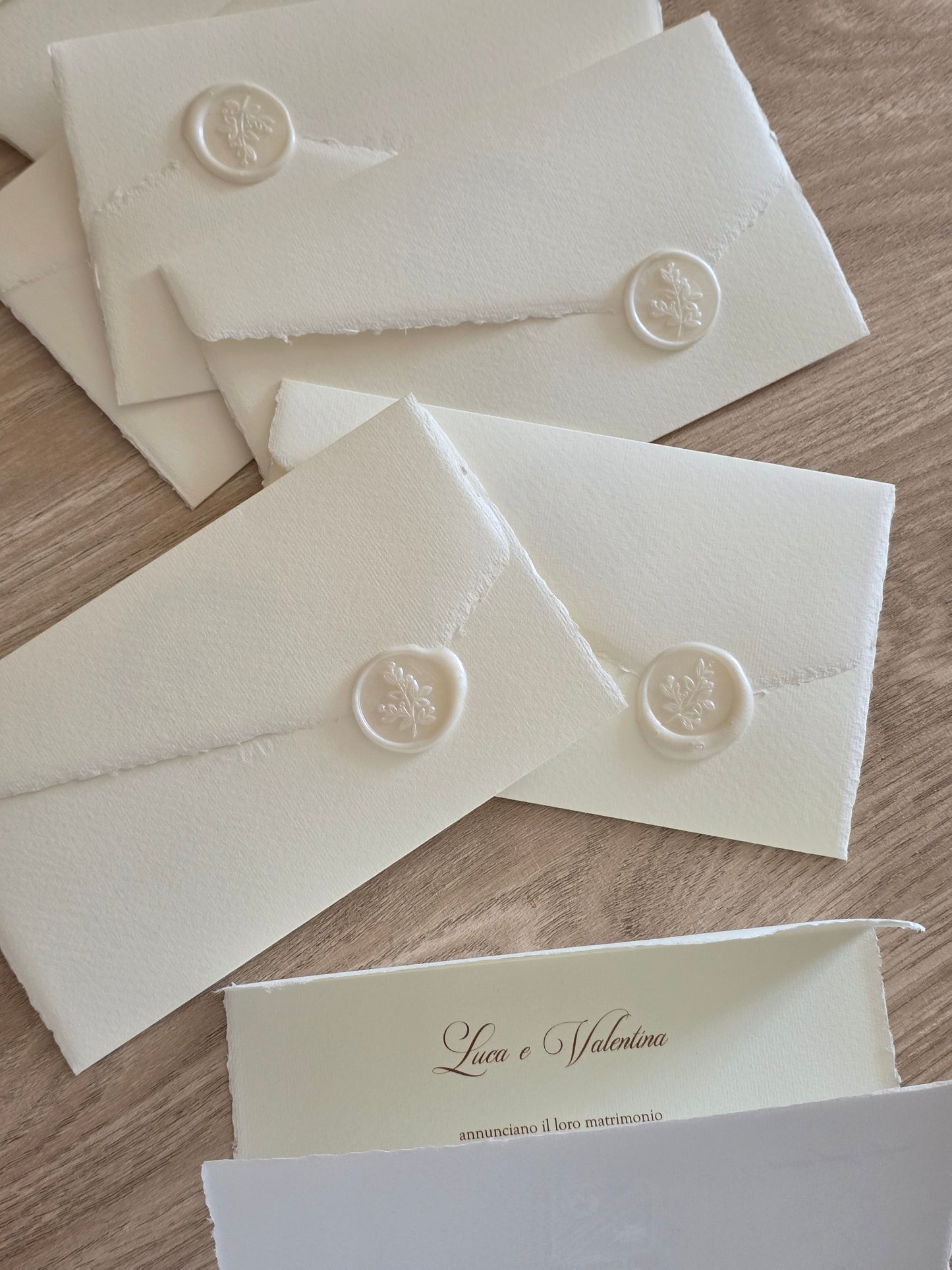 Set 10 Partecipazioni Matrimonio Carta Amalfi - Ceralacca Floreale Artigianale