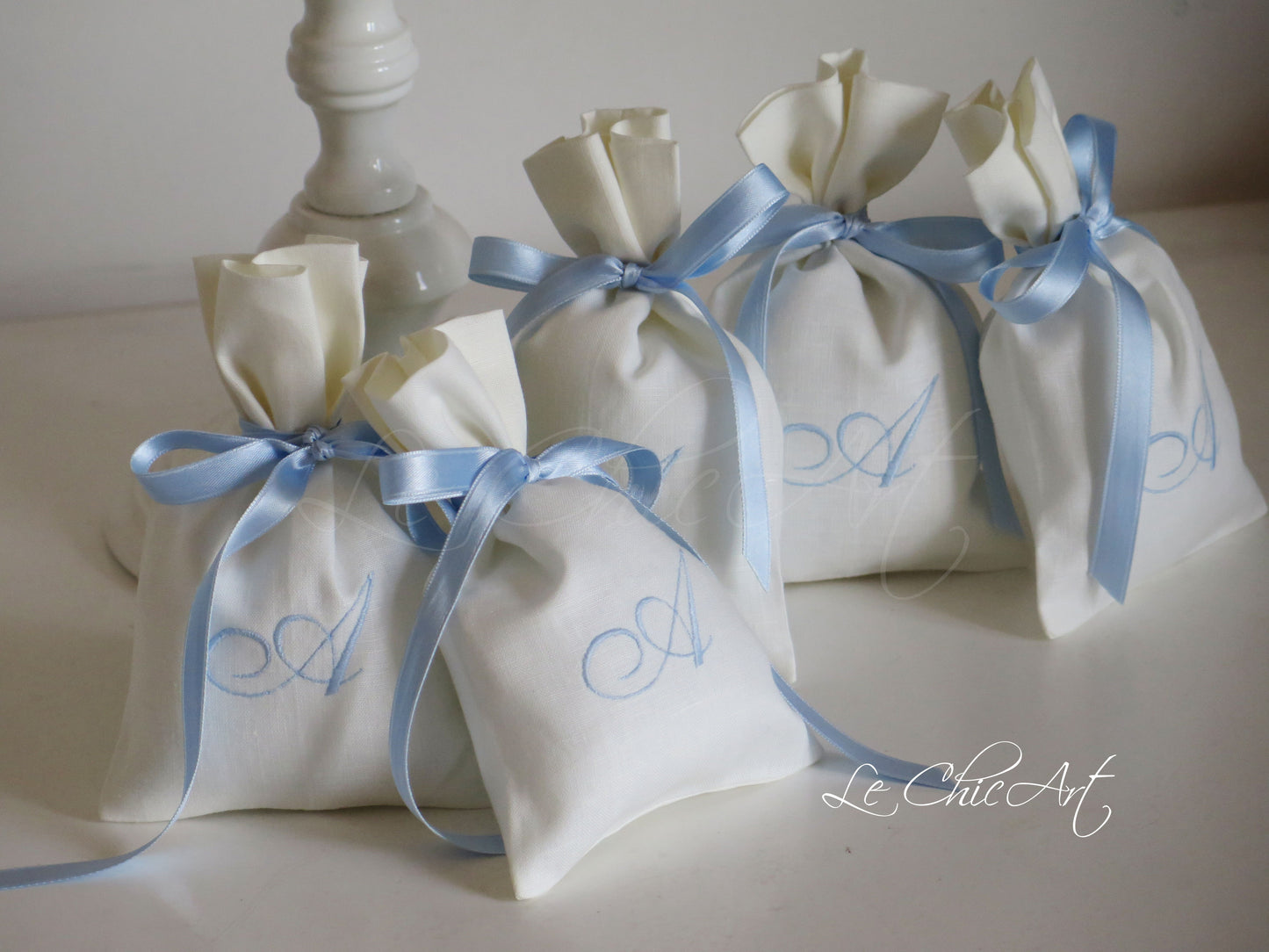 Set of pure linen tailor bags with personalized embroidery
