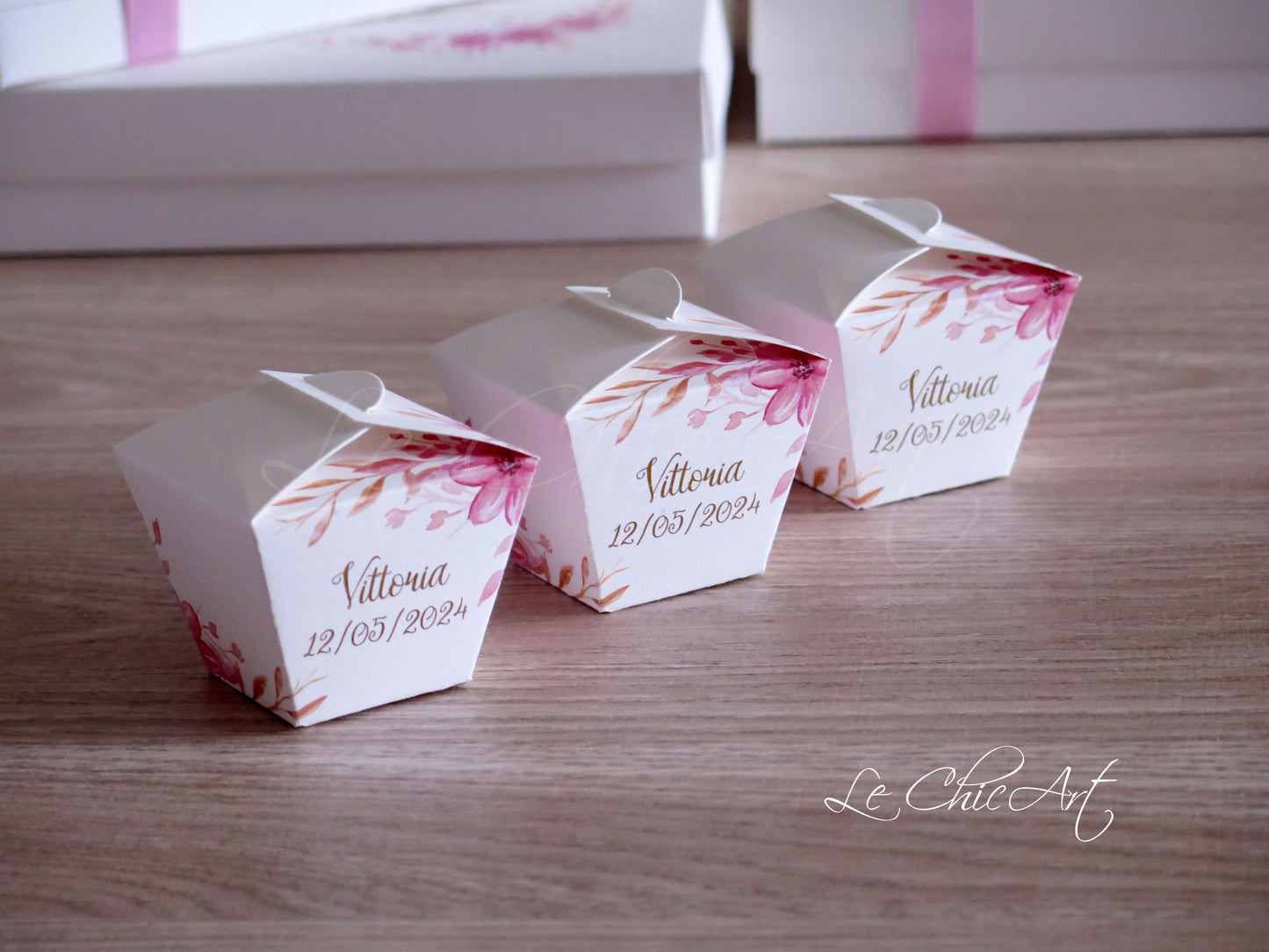 Set candy box rose rosa fucsia oro lucido impilabili portaconfetti prima comunione