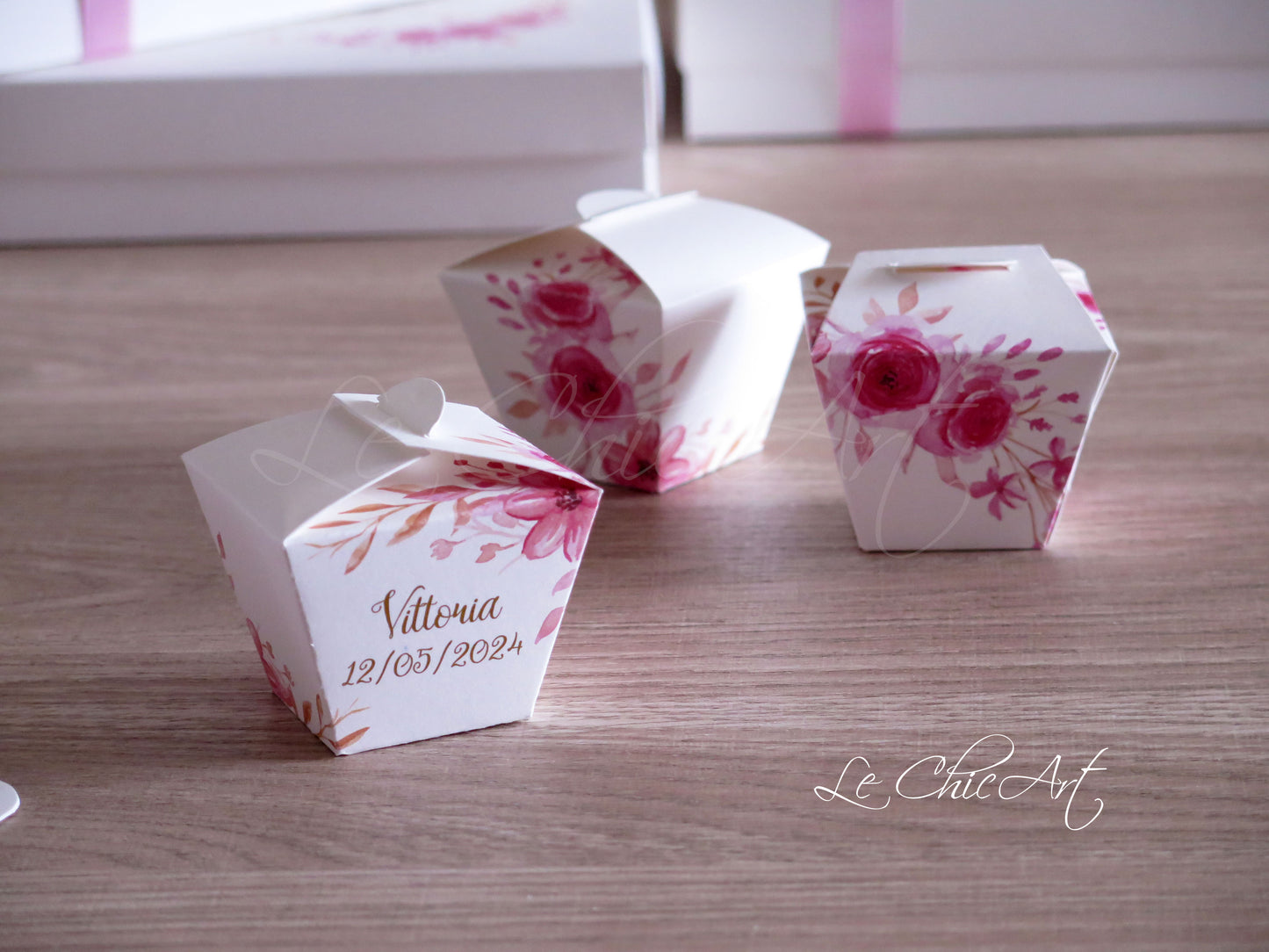 Bomboniere candy box rose rosa fucsia stampa oro lucido eleganti