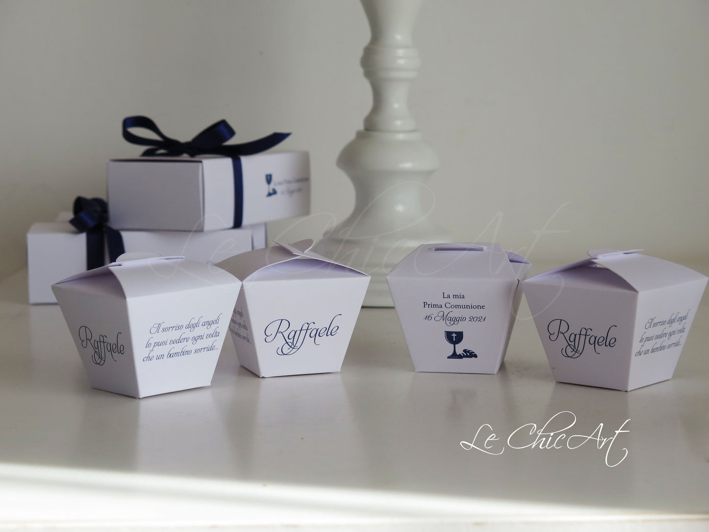 Bomboniere candy box calice pane vino blu frase angeli bambini