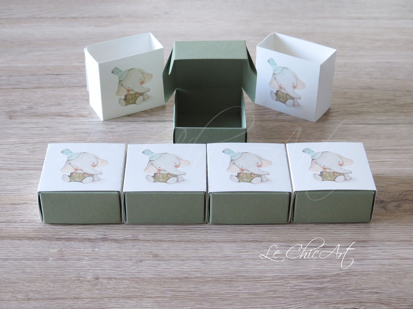 Bomboniera battesimo fai-da-te verde salvia con elefantino made in Italy