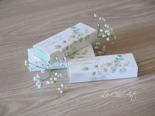 Scatole mini sfilo plumeria eucalipto eleganza tropicale matrimonio