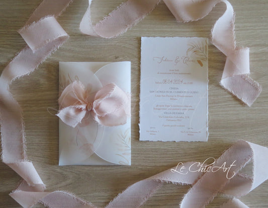 Partecipazioni matrimonio boho chic carta naturale bordo strappato mano