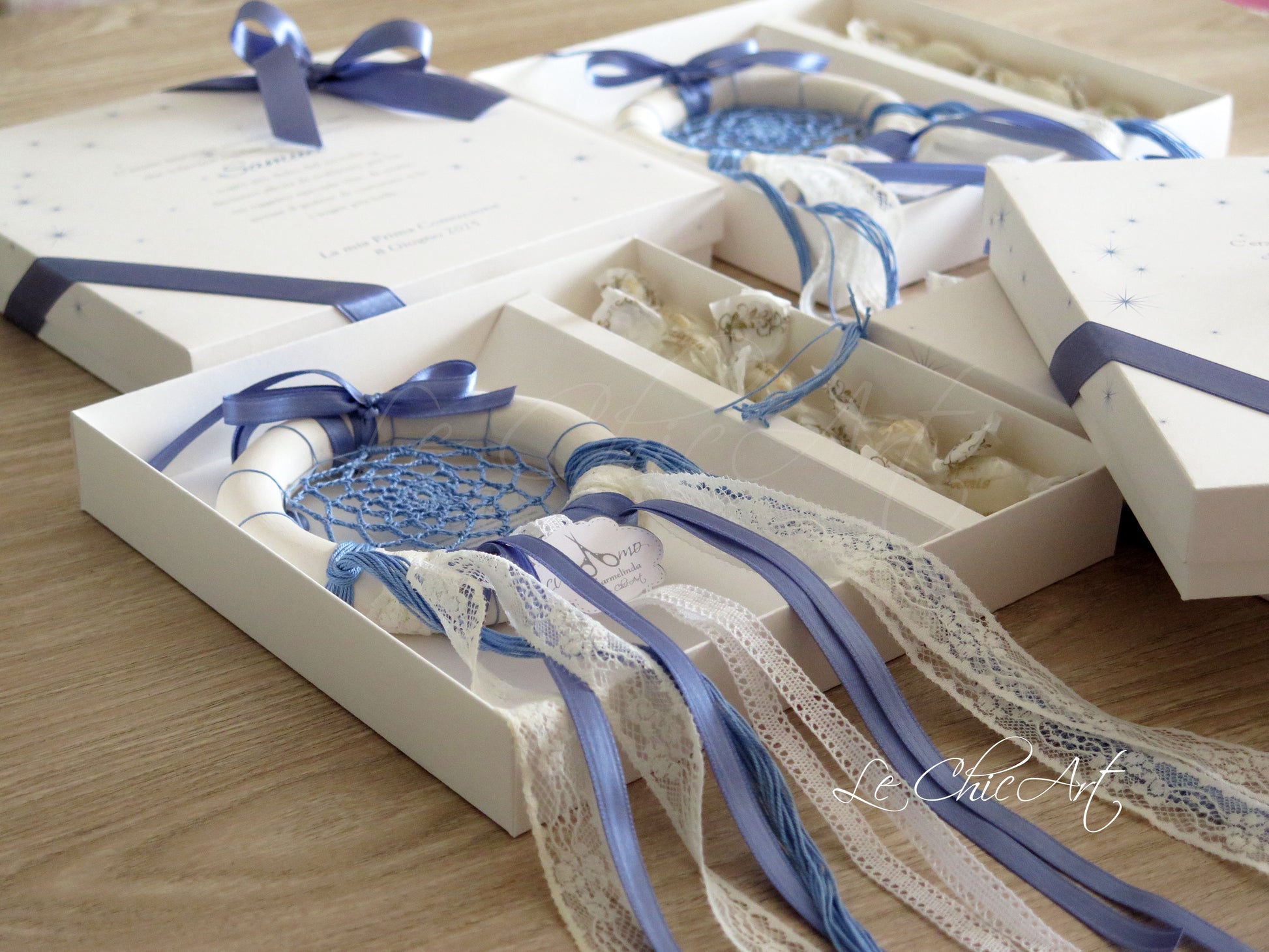 Set 10 bomboniere acchiappasogni ceramica handmade carta da zucchero per comunione