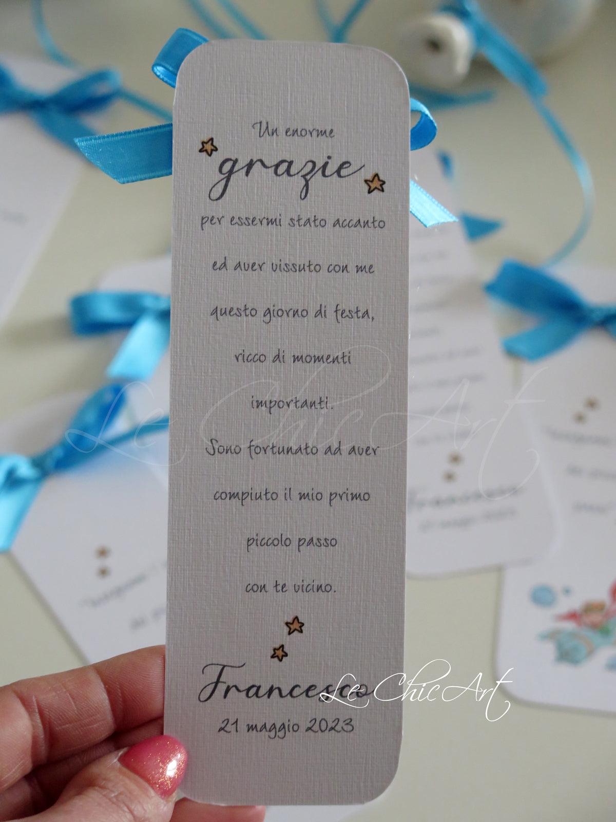 "Segnalibro segnaposto matrimonio battesimo tema Piccolo Principe turchese - frase libro
