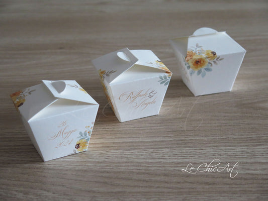 Dettaglio candy box shabby chic floreale colorata fiori campestri gialli  6x4cm porta confetti