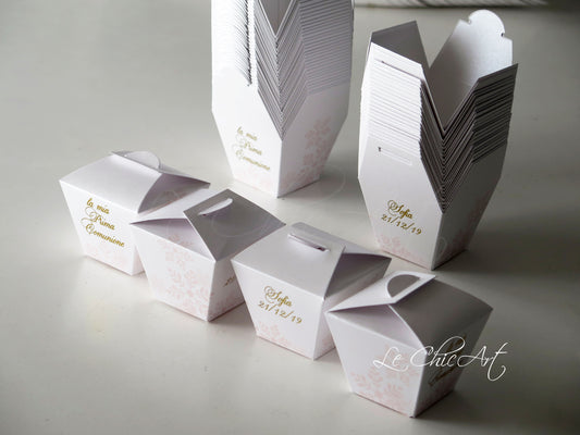 Candy box fiocchi neve rosa cipria oro lucido prima comunione 6x4cm