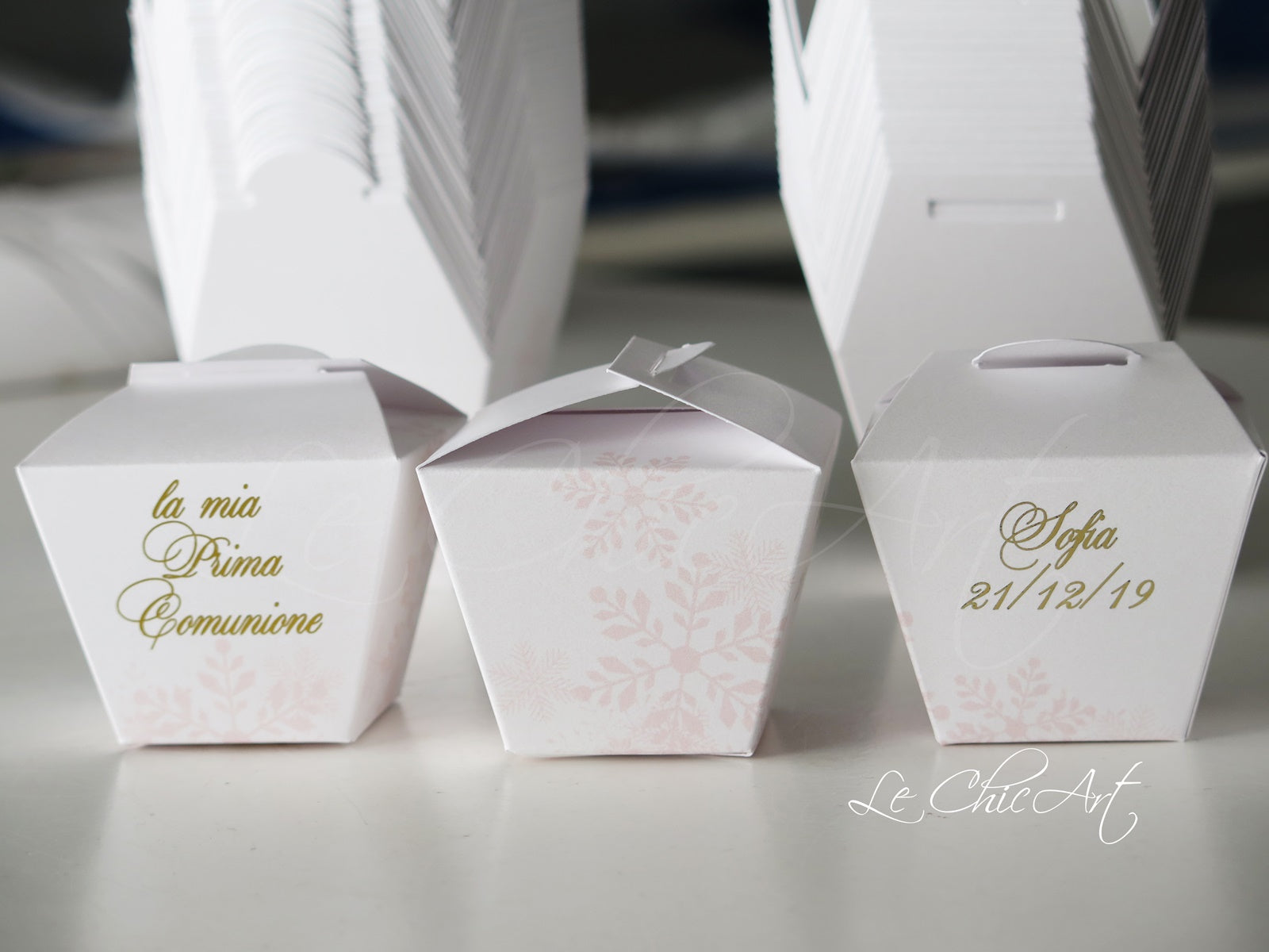 Set candy box fiocchi neve rosa cipria oro lucido impilabili