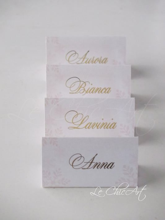 Cavaliere segnaposto fiocchi neve rosa cipria personalizzabile oro